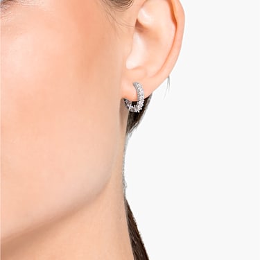 Vittore 大圈耳環, 圓形切割, 白色, 鍍白金色 - Swarovski, 5562126