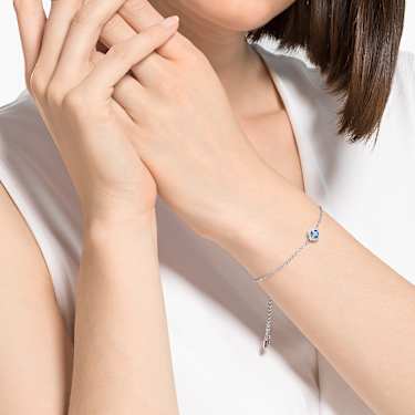 Una Angelic bracelet, Cushion cut, Blue, Rhodium plated - Swarovski, 5567933