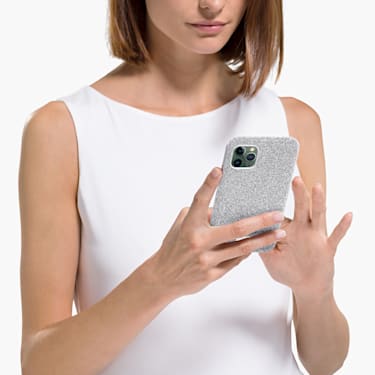 High smartphone case, iPhone® 12 mini, Silver tone - Swarovski, 5574042