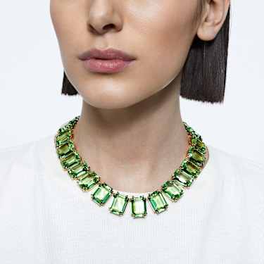 Collana Tennis Millenia, Cristalli oversize, Taglio ottagonale, Verde, Placcato color oro - Swarovski, 5598261
