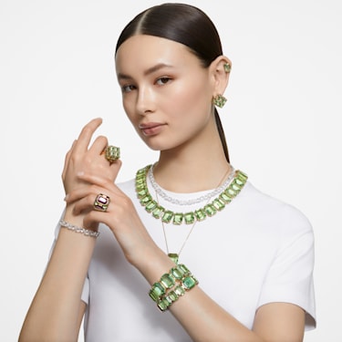 Collar Millenia, Cristales de gran tamaño, Talla octogonal, Verde, Baño tono oro - Swarovski, 5598261