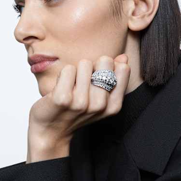 Hyperbola cocktail ring, Mixed cuts, White, Rhodium plated - Swarovski, 5598341