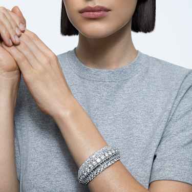 Hyperbola cuff, Mixed cuts, White, Rhodium plated by SWAROVSKI