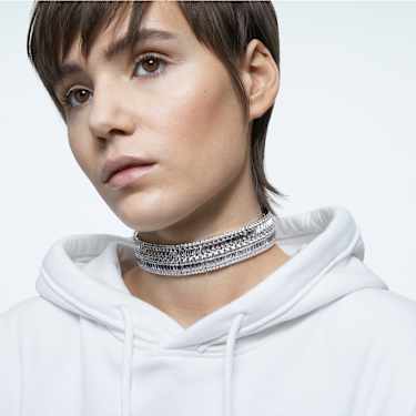 Hyperbola choker, Mixed cuts, White, Rhodium plated - Swarovski, 5598360