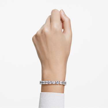 Náramek Tennis Matrix, Čtvercový výbrus, Malý, Bílá, Pokoveno rhodiem - Swarovski, 5599202