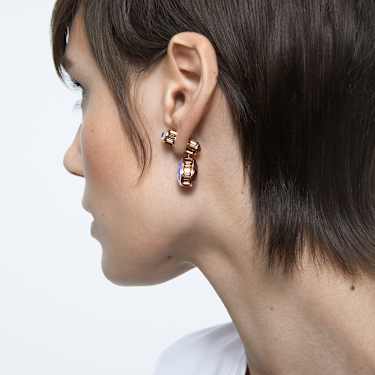 Chroma 드롭 이어링, 비대칭 디자인, 드롭 컷, 멀티컬러, 골드 톤 플래팅 - Swarovski, 5600523