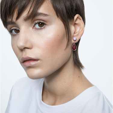 Chroma drop earrings, Asymmetrical design, Drop cut, Multicolored, Gold-tone plated - Swarovski, 5600523