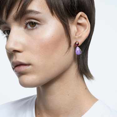Chroma 드롭 이어링, 비대칭 디자인, 드롭 컷, 멀티컬러, 골드 톤 플래팅 - Swarovski, 5600523