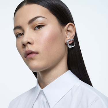 Mesmera clip earring, Single, Square cut, White, Rhodium plated - Swarovski, 5600756