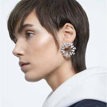 Matrix hoop earrings, Pear cut, White, Rhodium plated - Swarovski, 5601509