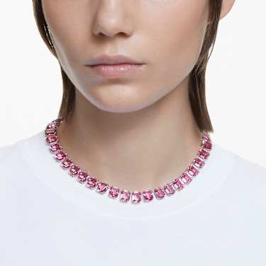 Millenia 項鏈, 八角形切割, 粉紅色, 鍍白金色 - Swarovski, 5608807
