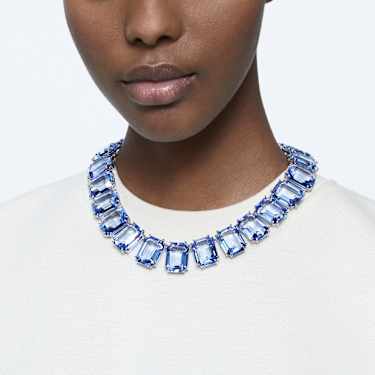 Millenia Tennis 네크리스, 오버사이즈 크리스털, 옥타곤 컷, 블루, 로듐 플래팅 - Swarovski, 5609703