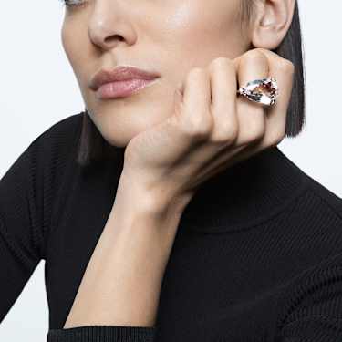 Mesmera cocktail ring, Trilliant cut, White, Rhodium plated