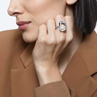 Mesmera koktélgyűrű, Nyolcszög metszés, Fehér, Ródium bevonattal - Swarovski, 5610380