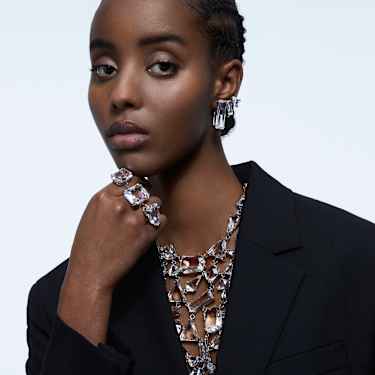 Koktajl prstan Mesmera, Osmerokotni rez, Bel, Prevleka iz rodija - Swarovski, 5610383