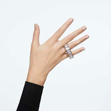 Matrix 戒指, 長方形切割, 白色, 鍍白金色 - Swarovski, 5610739