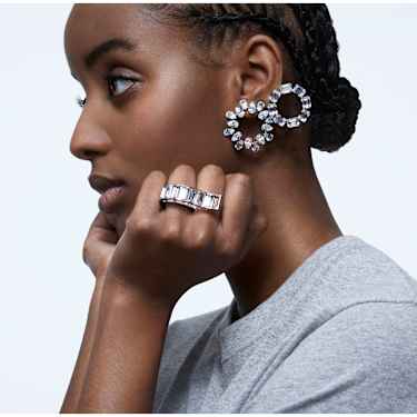 Matrix ring, Baguette cut, White, Rhodium plated - Swarovski, 5610739
