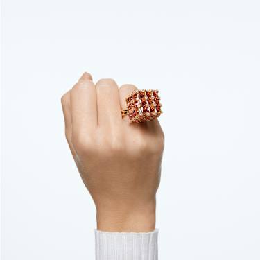 Curiosa cocktailring, Square slijpvorm, Oranje, Goudkleurige toplaag - Swarovski, 5610819