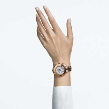 Octea Lux Sport watch, Swiss Made, Metal bracelet, Rose gold tone, Rose gold-tone finish by SWAROVSKI