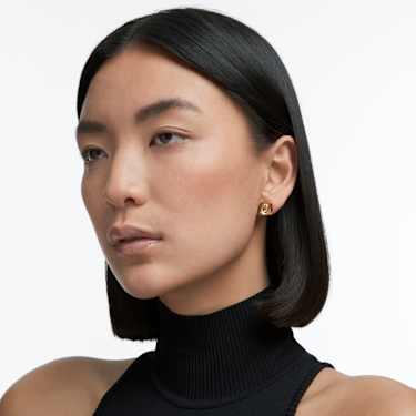Matrix stud earrings, Pyramid cut, Yellow, Gold-tone plated - Swarovski, 5613680