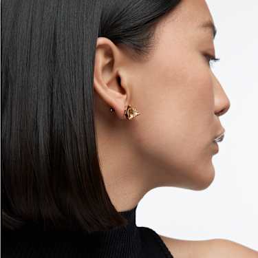 Matrix stud earrings, Pyramid cut, Yellow, Gold-tone plated - Swarovski, 5613680