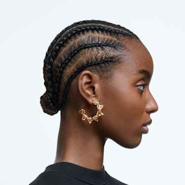 Matrix hoop earrings, Pyramid cut, Gold tone, Gold-tone plated - Swarovski, 5613722