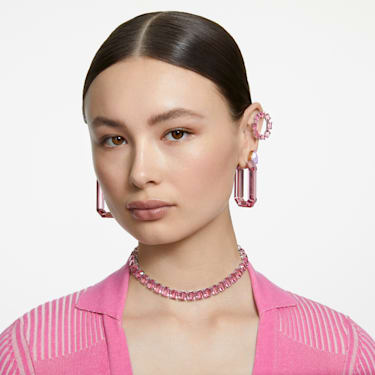 Millenia hoop earrings, Octagon cut, Pink, Rhodium plated - Swarovski, 5614296