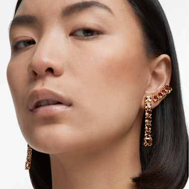 Millenia clip earrings, Asymmetrical design, Yellow, Gold-tone plated