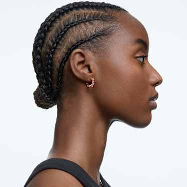 ต่างหูแบบห่วง Matrix, เจียระไนทรงสามเหลี่ยม, ขนาดเล็ก, ชมพู, เคลือบโทนสีโรสโกลด์ - Swarovski, 5614930