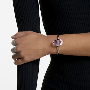 Lucent bangle, Magnetic closure, Oversized crystal, Pink, Stainless steel - Swarovski, 5615110