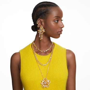 Cercei ear cuff Dextera, Set (2), Design asimetric, Alb, Placat cu auriu - Swarovski, 5615734