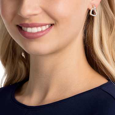 Lovely ต่างหูเม็ดเดี่ยว, หัวใจ, ขาว, ตกแต่งผิวด้วยโรสโกลด์ 18K - Swarovski, 5616477