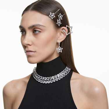 Stella ear cuff Set 3 Mixed cuts Star White Rhodium plated