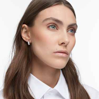 Dextera hoop earrings, Small, White, Rhodium plated - Swarovski, 5618306