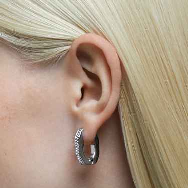 Pendientes de aro Dextera, Forma octagonal, Pequeños, Blancos, Baño de rodio - Swarovski, 5618307