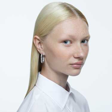 Anneaux d'oreilles Dextera, Forme octogonale, Medium, Blanches, Métal rhodié - Swarovski, 5618308