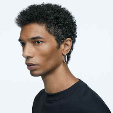 Anneaux d'oreilles Dextera, Forme octogonale, Medium, Blanches, Métal rhodié - Swarovski, 5618308