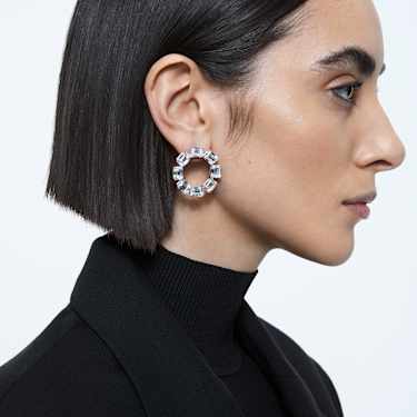 Orecchini a cerchio Millenia, Taglio ottagonale, Bianchi, Placcato rodio - Swarovski, 5618629