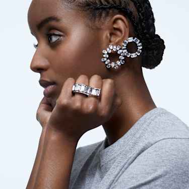 Millenia ต่างหูแบบห่วง, เจียระไนทรงแปดเหลี่ยม, ขาว, เคลือบโรเดียม - Swarovski, 5618629