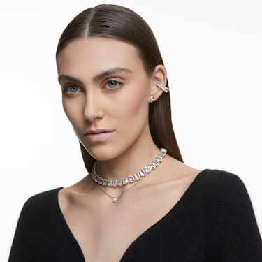 Pendientes de botón Matrix, Talla trilliante, Blancos, Baño de rodio - Swarovski, 5619498