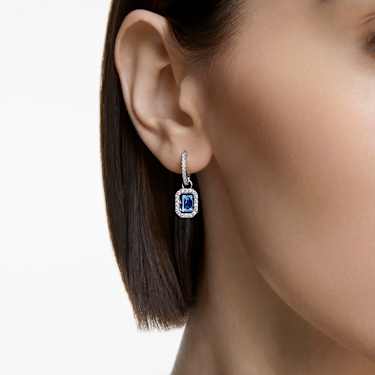 Una 水滴形耳环, 八角形切割, 蓝色, 镀铑 - Swarovski, 5619500