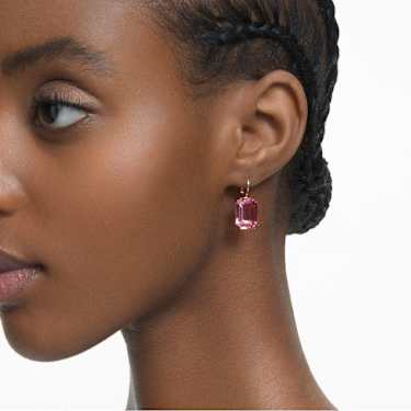 Brincos compridos Millenia, Lapidação octogonal, Rosa, Lacado a rosa dourado - Swarovski, 5619502