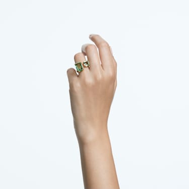 Millenia open ring, Octagon cut, Green, Gold-tone plated - Swarovski, 5619630