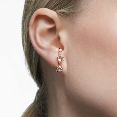 Constella 耳廓耳环, 非对称设计, 圆形切割, 白色, 镀玫瑰金色调 - Swarovski, 5620130