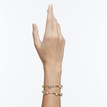 Constella 双圈手镯, 圆形切割, 白色, 镀金色调 - Swarovski, 5620395