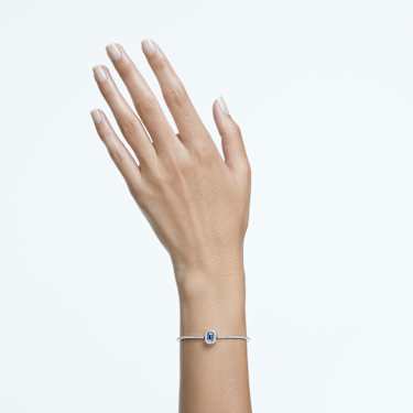 Pevný náramek Una, Osmihranný výbrus, Pavé, Modrá, Pokoveno rhodiem - Swarovski, 5620556