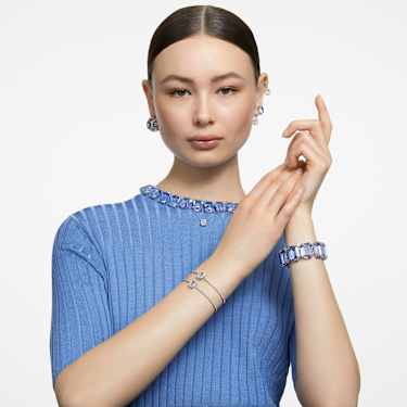 Una Angelic bangle, Octagon cut, Pavé, Blue, Rhodium plated - Swarovski, 5620556
