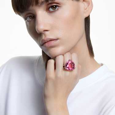 Millenia cocktail ring, Trilliant cut, Pink, Rhodium plated