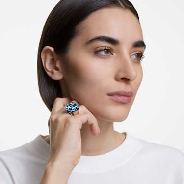 Numina ring, Square cut, Blue, Rhodium plated - Swarovski, 5620775