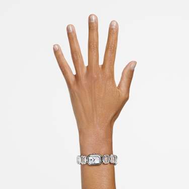 Hodinky, Náramek s osmihranným výbrusem, Bílá, Nerezová ocel - Swarovski, 5621173